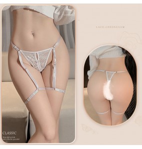 FEE ET MOI - Lace Integrated Garter Thigh Straps Panties (White)